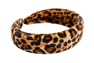 Fototapeta premium Leopard print headband, soft fur, brown and black spots, fashion accessory. background removed