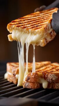 Melting cheese celebration: grilled sandwich perfection on hot grill