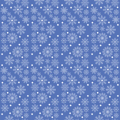 Seamless pattern of white snowflakes on a blue background. Vector illustration