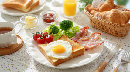 Fototapeta premium トーストと卵の朝食セット