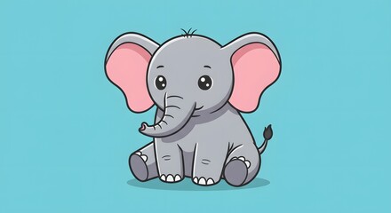 Obraz premium Cute Cartoon Elephant Sitting on a Blue Background