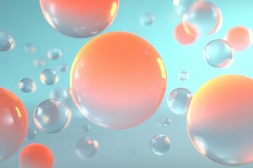 Abstract vibrant background featuring a cluster of glossy spherical shapes in a gentle, pastel-colored environment, offering a sense of depth and motion with clean design.