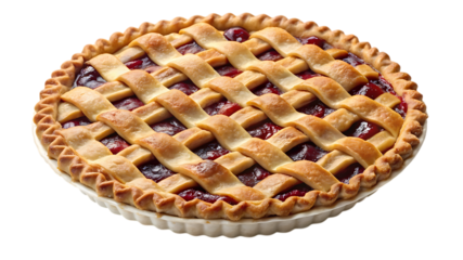 Delicious cherry pie with lattice crust isolated on transparent background, a classic dessert perfect for any occasion and a sweet treat