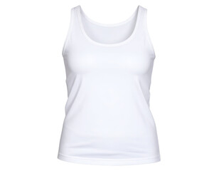A plain white tank top displayed against a solid black background, showcasing its simplicity and versatility.