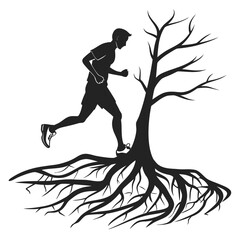 Runner stepping over tree root silhouette