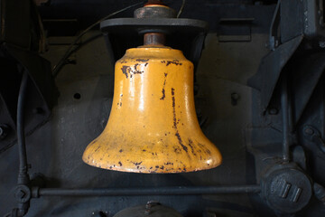 Worn Yellow Bell Railroad Train Locomotive Detail Background Wallpaper