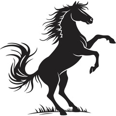 Horse tossing mane in wind silhouette