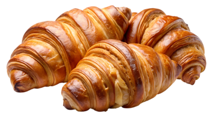 A group of golden brown croissants isolated on transparent background these flaky pastries are perfect for breakfast or a snack