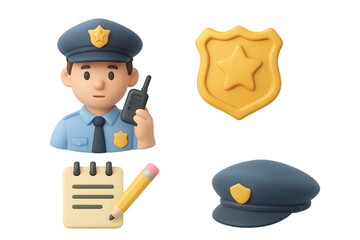Police and their accessories in a modern style. 