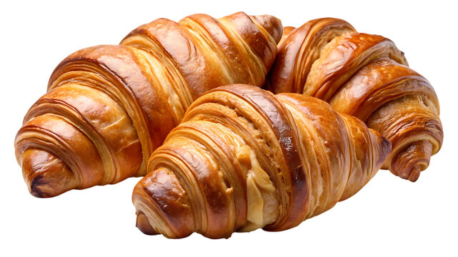 A group of golden brown croissants isolated on transparent background these flaky pastries are perfect for breakfast or a snack