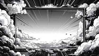 Dramatic vista framed by swirling clouds