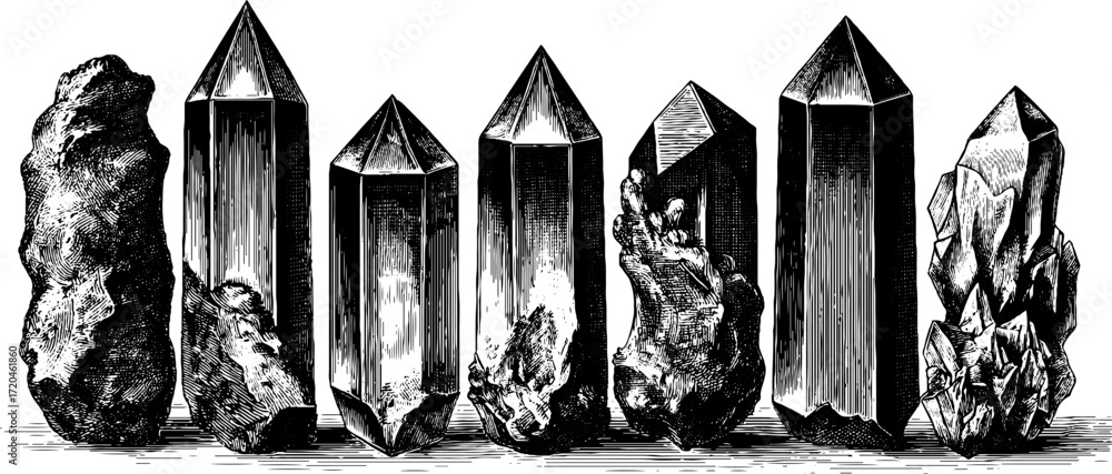 Poster Vintage hand drawn engraving of sharp angular stone edges - retro stone sketch for design