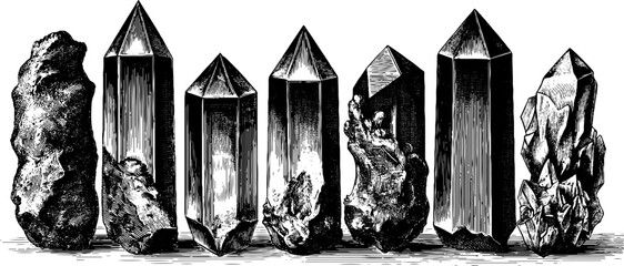 Vintage hand drawn engraving of sharp angular stone edges - retro stone sketch for design