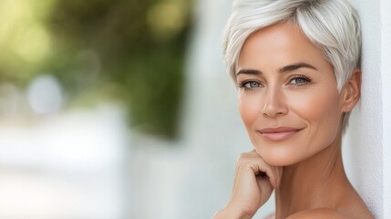 Confident middle-aged woman embracing life with elegance and freedom. Casual, lifestyle, senior living. 