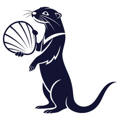 Otter holding clam shell silhouette