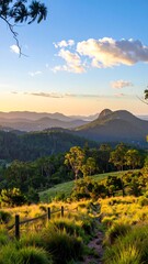 Scenic mountain vista at sunset