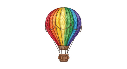 Naklejka premium Colorful rainbow hot air balloon illustration isolated on a white background, symbolizing adventure and freedom
