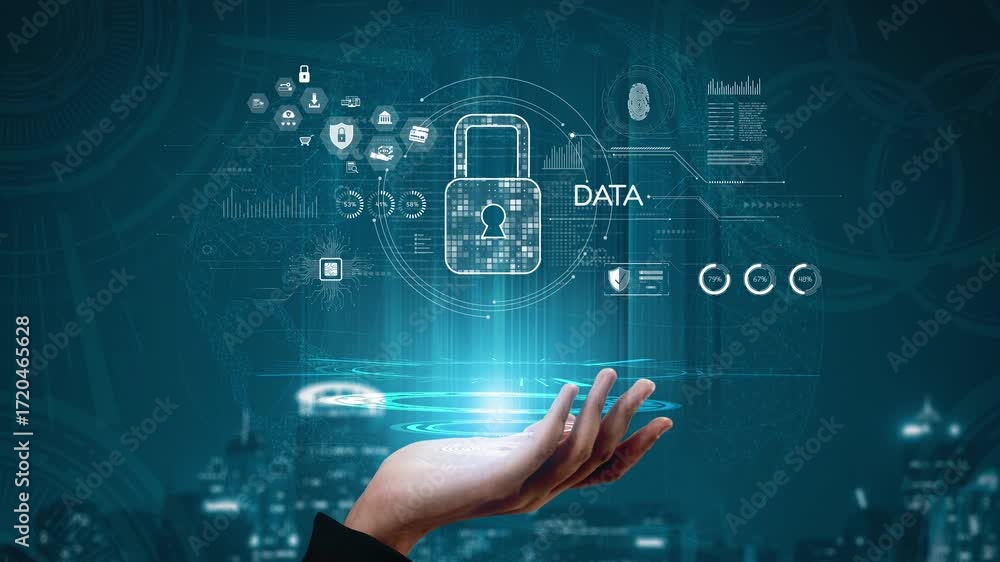 Poster cyber security protection and cyber security strategies against cyber threats, system hacks, digital