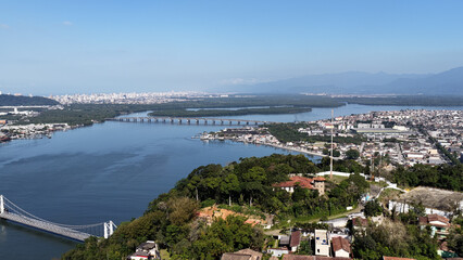 Sao Vicente Bay At Sao Vicente In Sao Paulo Brazil. Beach Skyline. Downtown Cityscape. Summer...