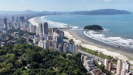 Santos Skyline At Santos In Sao Paulo Brazil. Beach Landscape. Downtown Seascape. Travel...