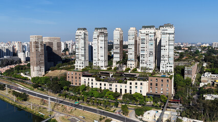 Cidade Jardim Shopping At Sao Paulo In Brazil. Residential Towers Landscape. Downtown City Scenery. Highrise Buildings. Cidade Jardim Shopping At Sao Paulo In Brazil. Residential Houses. Sao Paulo Bra