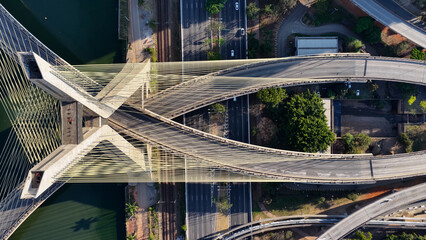 Cable Stayed Bridge At Sao Paulo In Brazil. Downtown Cityscape. Traffic Road. Bridge Landscape. Cable Stayed Bridge At Sao Paulo In Brazil. Metropolitan Background. Sao Paulo Brazil.