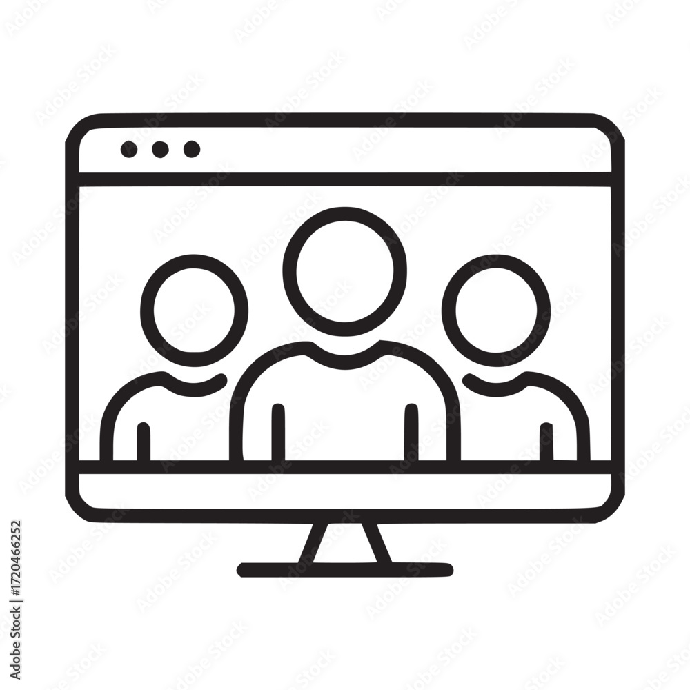 Poster vector art of online meeting icon minimalist line art illustration of a computer screen with three p
