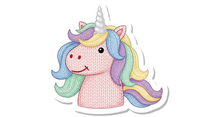 Naklejka premium Adorable Knitted Unicorn Illustration Pastel Rainbow Mane Sticker