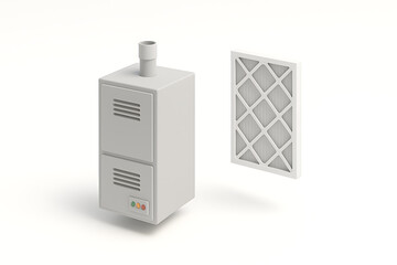 furnace filter air technician hvac maintenance. A modern heating unit with a detachable filter, designed for efficient temperature control and air quality improvement in indoor spaces.