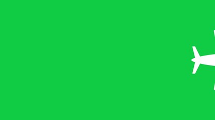 A simple animated white airplane icon flying across a bright green screen, perfect for travel or flight-related content