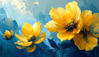 Vibrant Yellow Blooms in a Deep Blue Canvas