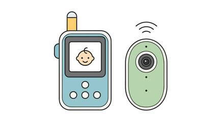 Baby Monitor System with Camera and Screen Displaying Sleeping Infant Icon