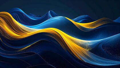 Dynamic abstract waves in deep blues and golds