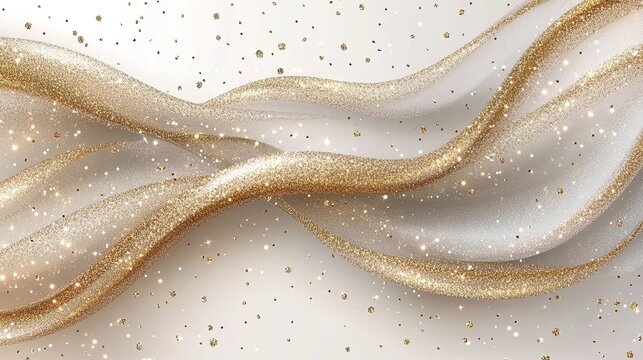 Golden Glittering Wave Background with Sparkling Particles