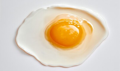 A perfectly cooked poached egg with golden brown edges and a soft glowing yolk captured on a pure white background