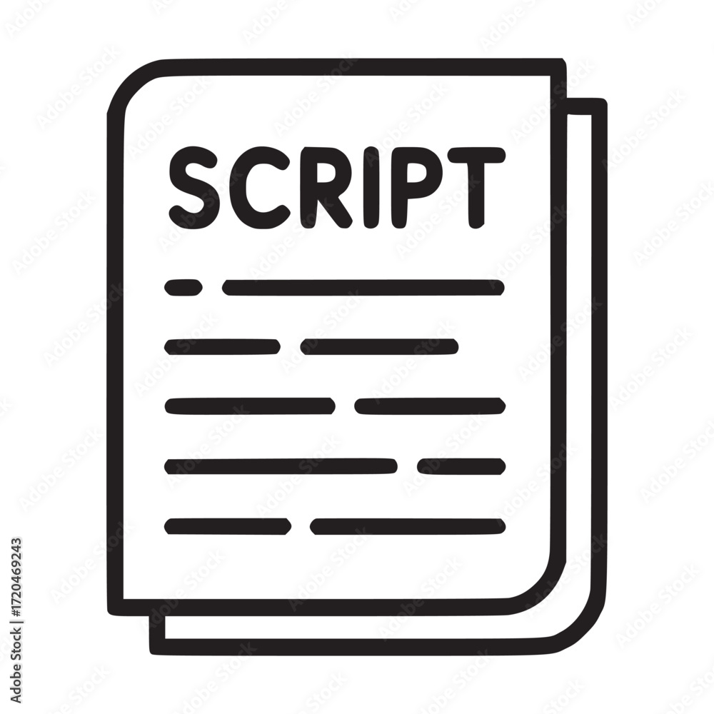 Poster vector art of a minimalist line art illustration of a script document, , perfect for representing sc