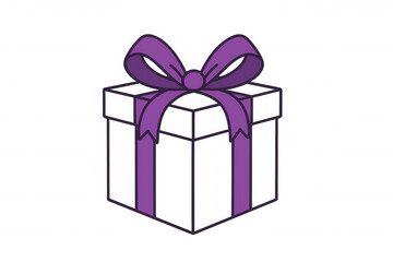 Obraz premium White gift box with purple ribbon and bow, symbolizing celebration, gifting, and anniversaries