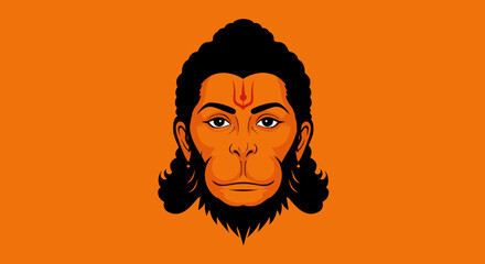 Illustration of the hindu god hanuman on an orange background.