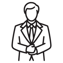 Illustration of a man in a suit with his hands clasped, showcasing a professional or formal attire, the minimalist design emphasizes simplicity and elegance, suitable for various business contexts