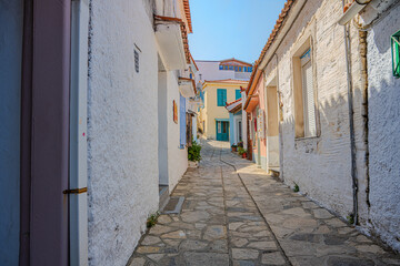 Street in the old town of Manoletes, Samos Island, Greece