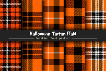 Set Halloween Tartan plaid. Scottish check pattern