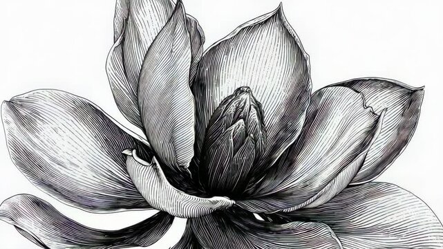 Detailed monochrome magnolia flower illustration