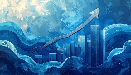 Dynamic Blue Growth Chart Amidst Abstract Waves
