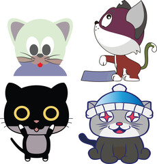 set of funny cartoon cats