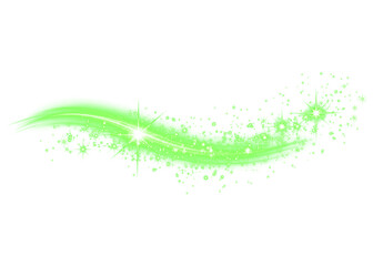 Sparkling Green Brush Stroke Effect with Glittering Stars and Particles Isolated on a transparent background