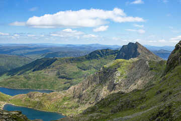 Snowdon mountains with neighbouring lakes, Snowdonia National Park, North Wales