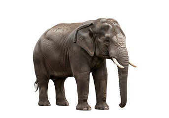 Obraz premium A full, centered view of an elephant against a black background, showcasing its detailed skin texture and ivory tusks.