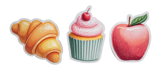 Isolated Colorful Dessert and Fruit Illustrations on Transparent Background