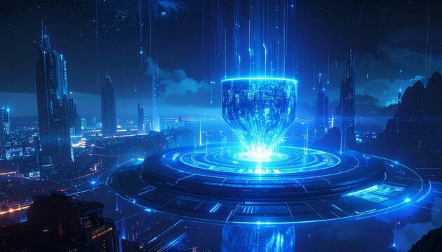 Futuristic metropolis digital core awakening