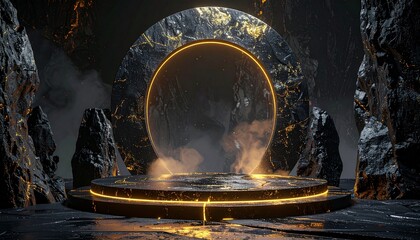 Glowing portal on rocky stage beckons